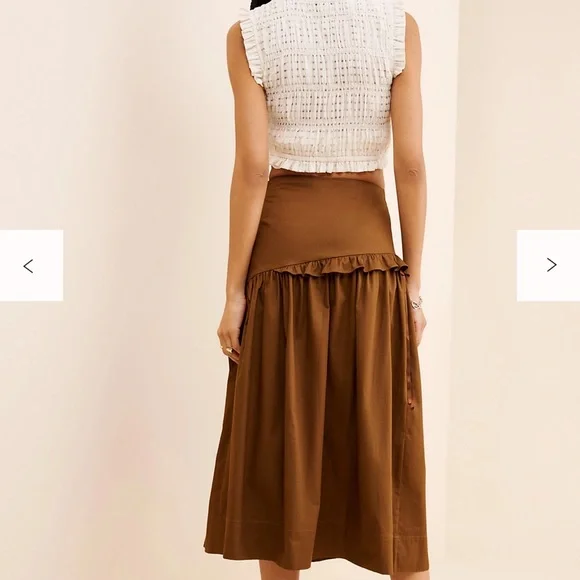 Elegant Brown Midi Skirt with Ruffle Detail - Picture 2 of 4